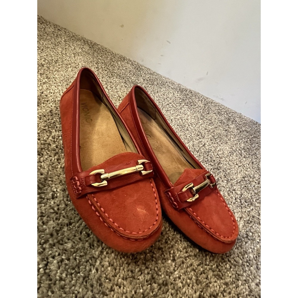 Vionic Kenya Gold Horsebit Loafer‎ Flats Womens 5 Orange Suede Slip On Shoes